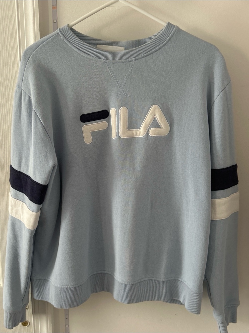 FILA Light Blue Crewneck with Navy & White Stripes